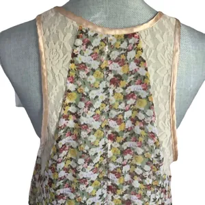 Free people lace sleeveless top size small round neck asymmetrical multicolor thumbnail 3