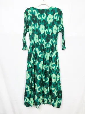 Alquema 3/4 Sleeve Smash Pocket Dress Ceramic Dreams Midi Floral Crinkle Pleated thumbnail 3
