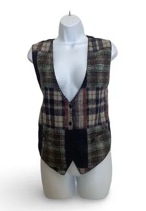 Vintage A J Patchwork Vest Green Size M thumbnail 1