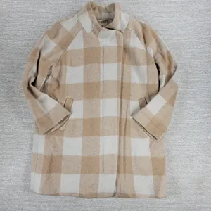 Marine Layer Wool Blend Coat Womens Med Beige Tan Plaid Check Pattern thumbnail 6