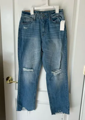 Women's Blue Distressed Jeans hippie girl 90’s straight jeans thumbnail 2
