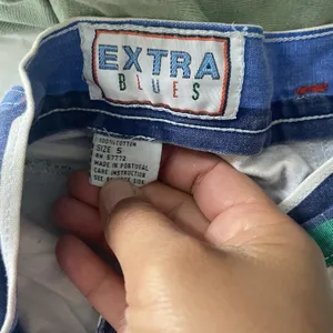Extra Blues Vtg. 1990's High Rise Shorts Blue Green Stripes 100% Cotton Size 5 thumbnail 5