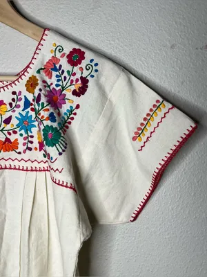 Colorful Florals Mexican Embroidered Short Sleeve Peasant Blouse Boho thumbnail 4