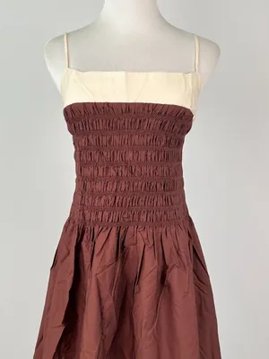 NWOT Farm Rio Cotton Sleeveless Midi Dress Brown and Ivory Sz XS thumbnail 6