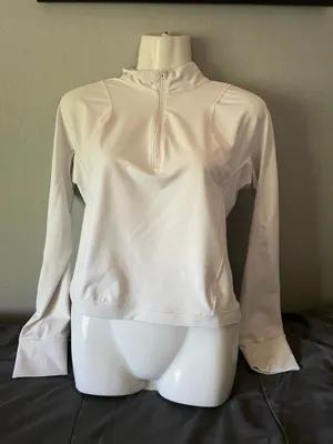 Apana Women’s Athletic Jacket Thumbhole Long Sleeve 1/4 Zip White thumbnail 1