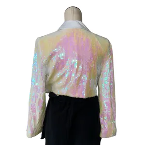 NWOT VENUS Iridescent Pastel Sequin Blazer Jacket Sparkly Party Holiday Glam S thumbnail 4