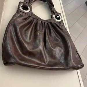 Bag Dark Brown Leather Shoulder Bag with Silver Grommet Detail by Mirror Mirror thumbnail 2