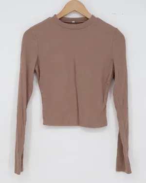 Unbranded Long Sleeve Top Womens S Mauve Brown Cropped Slim Fit Excellent thumbnail 1