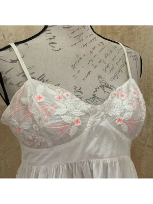 Free People embroidered mini dress Coquette sweetheart babydoll white pink Sz M thumbnail 4
