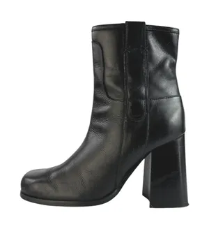 Free People Naomi Women's Black Leather Square Toe Block Heel Zip Ankle Boots 8 thumbnail 1
