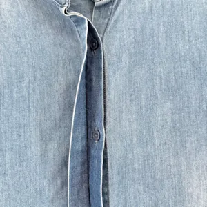 Kensie Jeans Blue Denim‎ Shirt Ruffle Mandarin Collar Long Sleeve Light Wash XL thumbnail 6