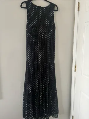 Relativity Black White Polka Dot Maxi Dress Large Sleeveless Empire Waist 90s thumbnail 7