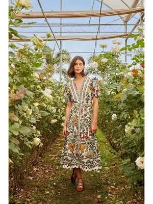 FARM Rio Botanicals Belted Midi Dress in Small Womens Cotton Poplin Floral thumbnail 16