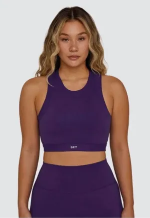 Set Active deep purple racerback crop top sports bra thumbnail 1