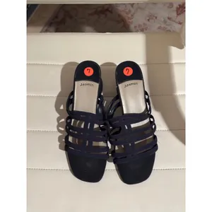 Jasmin Womens Navy Blue Strappy Block Heel Slide Sandals Square Toe Mules Size 7 thumbnail 2