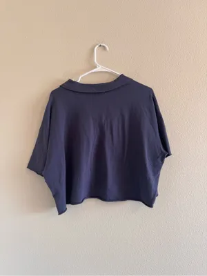 NWT aerie Boxy Cropped Polo Top in Navy - Women thumbnail 3