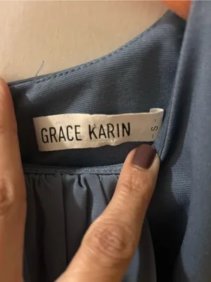 Grace Karin Slate Blue Sleeveless Draped Midi Dress thumbnail 5