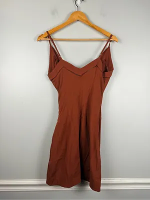 Free People Dylan V-neck brown faux Wrap Mini dress. Sz M thumbnail 9