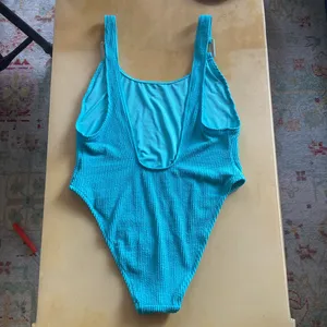 NWT XL Aerie Shimmery Crinkle Birthday Scoop Cheekiest One Piece Swimsuit Blue thumbnail 5