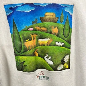 The Vintage Shop Vintage 90s Heifer International White Unisex Farm Art Graphic Sweatshirt XL thumbnail 2