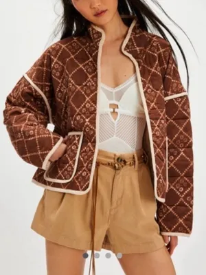 Free People Quilted Chloe Jacket in Brown thumbnail 1