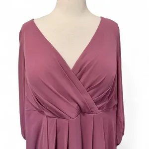 Midi Dress 2X 2XL Mauve Pink V Neck Chiffon Bodice Wedding Cocktail Asymmetrical thumbnail 3