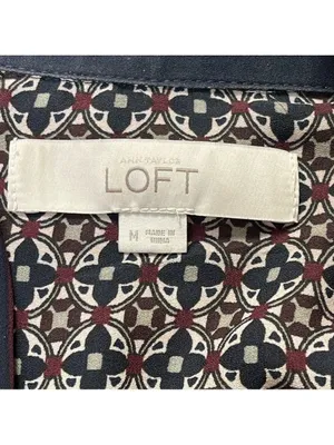 LOFT half button Hanley top tunic blouse shirt Geometric print burgundy Sz M thumbnail 9