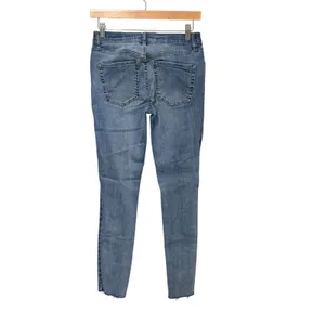 Free People Women 27 Light Wash Button Fly Raw Hem Skinny Jeans Blue thumbnail 2