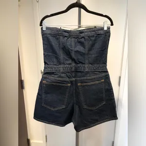 Abercrombie and Fitch Dark Wash Strapless Denim Romper Size M Tall thumbnail 7