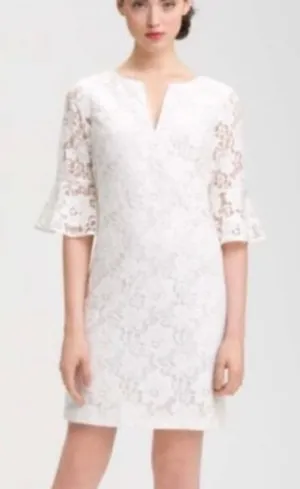 Adrianna Papell white lace notch neck bell sleeve dress thumbnail 1