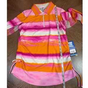 IBKUL NWT Amy Print Adjustable Length Long‎ Sleeve Polo Hot Pink Orange Peel XS thumbnail 9