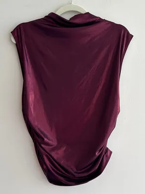 Maeve by Anthropologie Mock-Neck Ruched Shine Tank, Plum/Prune, Size Large thumbnail 14