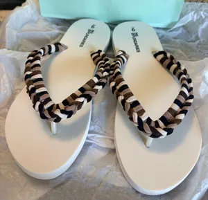 No Boundaries Women’s White Sandals with Braided Black and Brown Straps thumbnail 1