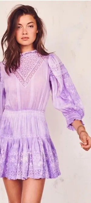 LoveShackFancy Viola Dress In Lavender Lilac Purple Lace Button Back Cotton Sz S thumbnail 1