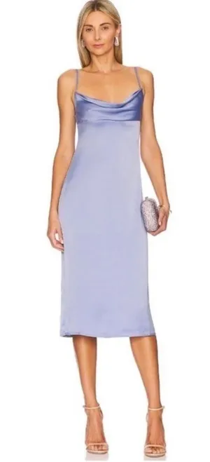 WeWoreWhat Cowl MIDI Sleeveless Satin Charmeuse Slate Blue Dress 0 thumbnail 1