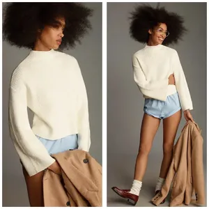 Anthropologie Maeve Katey Mock Neck Bell Sleeve Sweater Cream Size XXS thumbnail 2