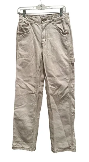Bershka Womens Straight Leg Carpenter Pants Off White Denim Utility 4‎ Gorpcore thumbnail 1