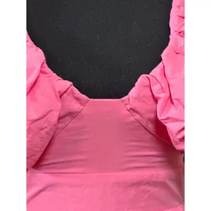 Mika & Gala Pink Cotton Ruffle Puff Sleeve Tiered Maxi Dress SZ 6 resort preppy thumbnail 2