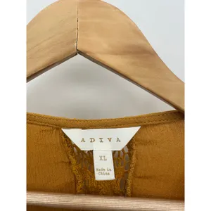 Adiva Top Women XL Mustard Yellow Boho Babydoll Casual Lagenlook‎ Embroidered thumbnail 6