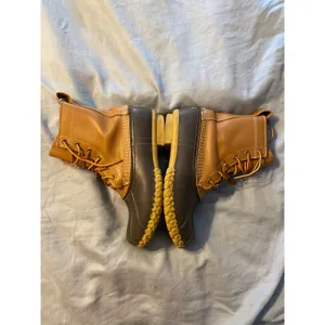 Women's 7M Bean Boots L.L.Bean Maine USA Rain Waterproof Duck Lace-Up Navy Tan thumbnail 4