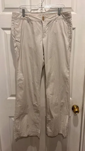 Old‎ Navy Womens Khaki Wide Leg Chino Pants Size 12 Beige Cotton Ripstop Casual thumbnail 1