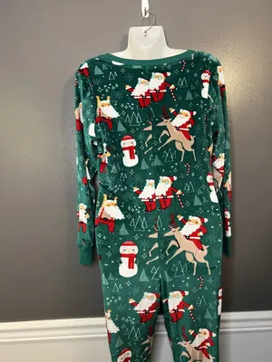 Xhilaration One-piece Pajamas Womens XS/S Green Christmas Santa Reindeer Zip thumbnail 5