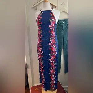 By Anthropologie $148 Double Strap‎ Blue Halter Column Midi Blue Floral Dress thumbnail 3