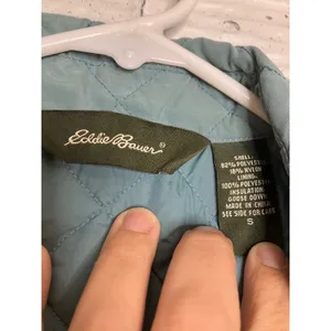 Eddie Bauer Quilted Down Vest Womens Small Teal Blue Excellent Full Zip Layering thumbnail 2