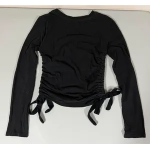 Black Solid Ruched Long Sleeve Tee T-Shirt Top Size M 🖤 thumbnail 4