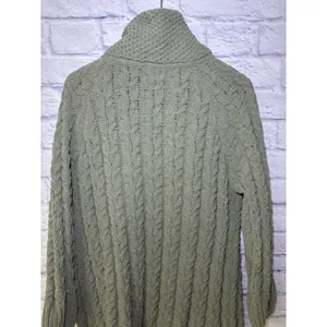 POL Open Cardigan L Duster Sweater Fisherman Chunky Knit Comfy green thumbnail 12
