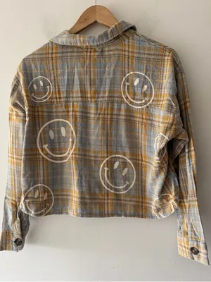 Altar’d State Plaid Crop Button Down Smiley‎ Face Top thumbnail 3