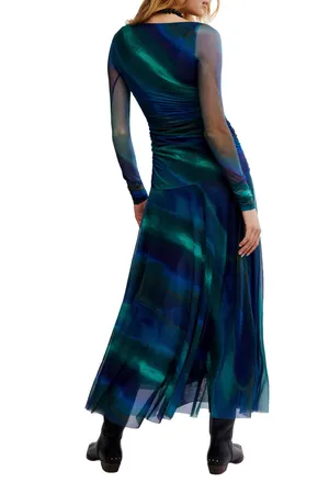 Free People Long Sleeve (mesh) Blue-Green Gradient Formal Dress thumbnail 2
