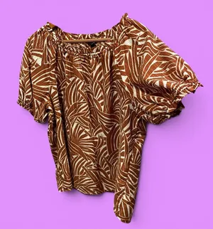 Cute Ann Taylor tropical deep orange flowy beach top pool breezy elastic trim thumbnail 1