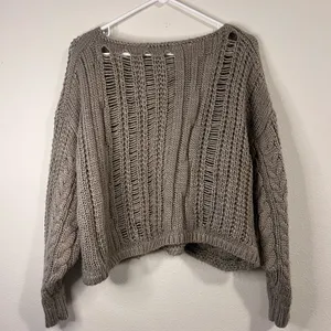 She + Sky Cable Knit Sweater in Taupe thumbnail 5
